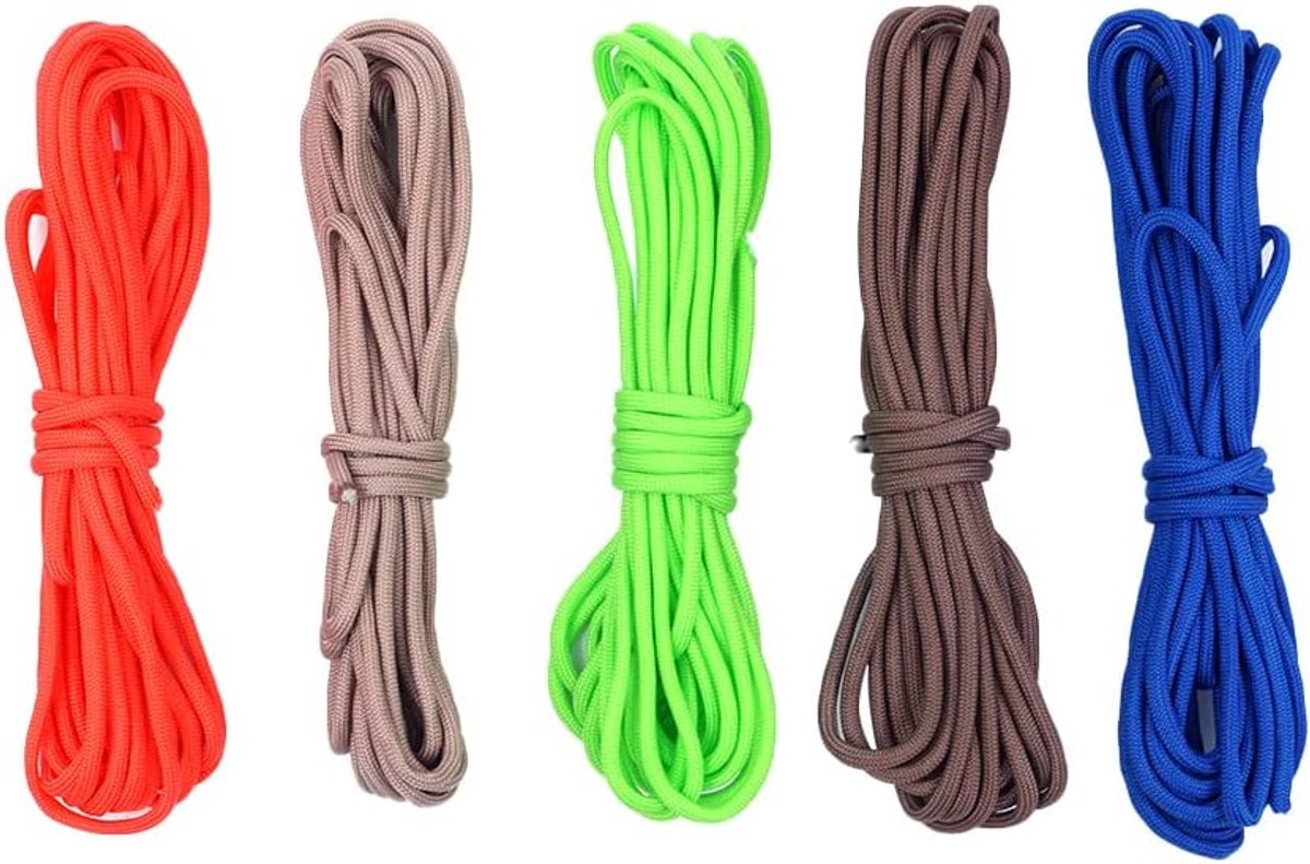 550 Paracord snoerset, 5 stuks 16.5ft Mil Spec Type III 7 strand parachute koord touw survival nylon touw