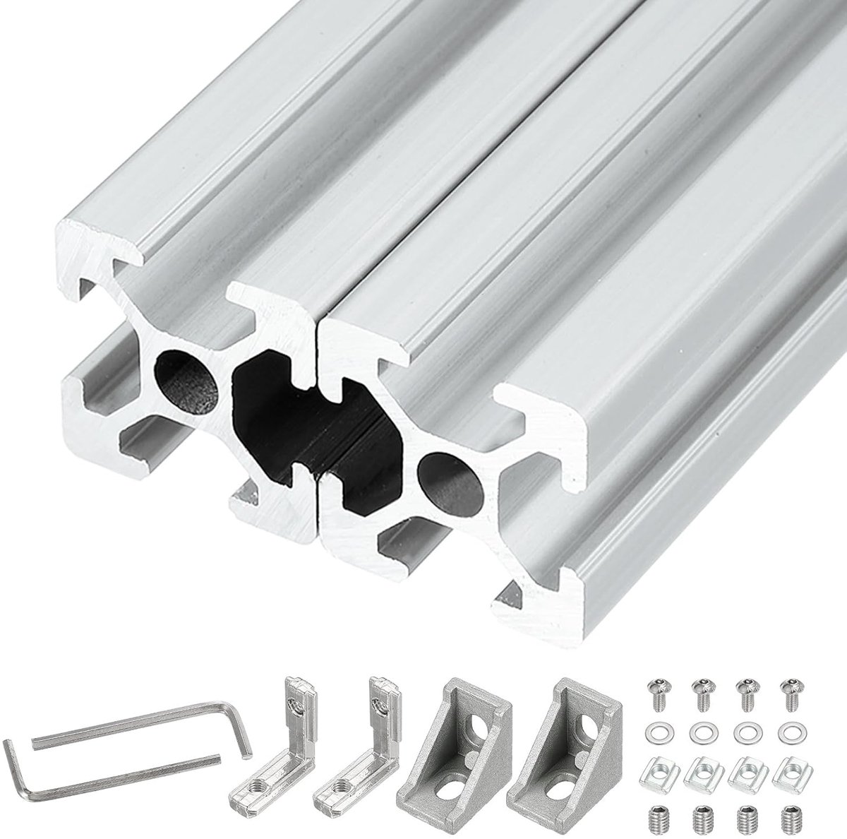 2 stuks 250 mm T-slot 2020 extrusie van aluminium, Europese standaard, lineaire rail, geanodiseerd, geëxtrudeerd aluminium profiel voor 3D-printers, CNC, doe-het-zelf, zilver