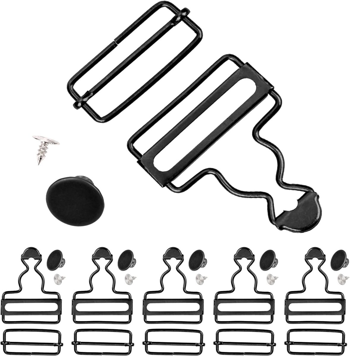 6 Sets Metalen Overall Gespen, 38 mm Algehele Clips Vervanging met Verstelbare Schuifgesp en Knoppen Kalebasgesp voor Jeans Jarretel Doe-Het-Zelf-Naaiaccessoires (Zwart)