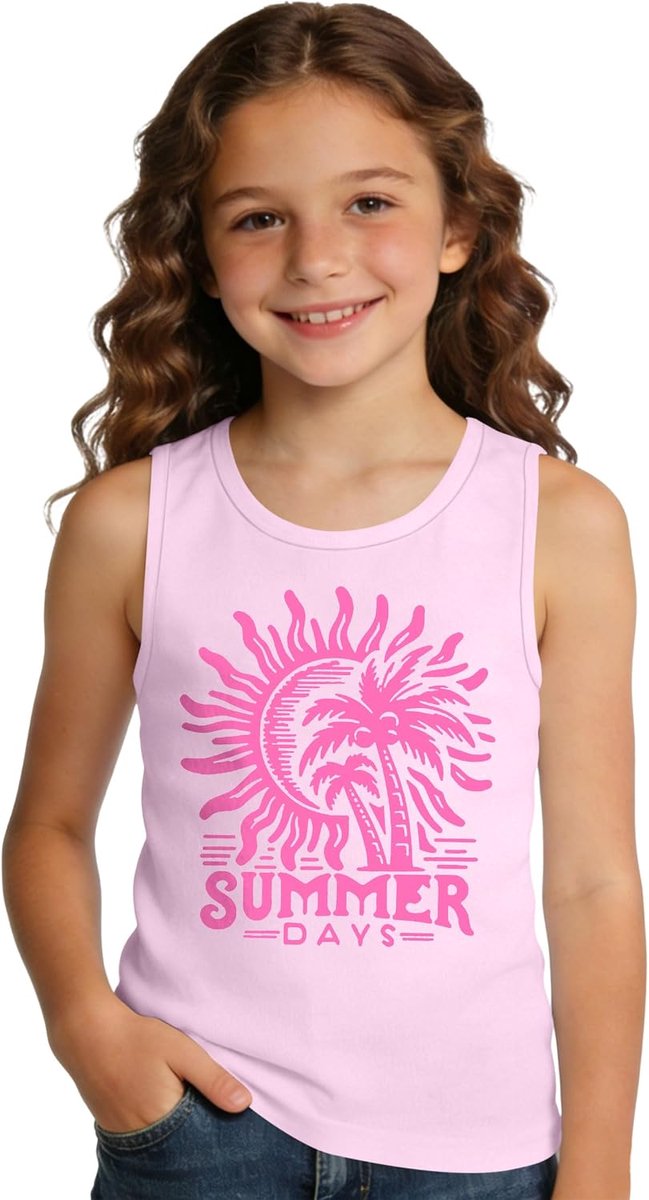 Tanktop voor kinderen, met palmen, grafisch T-shirt voor tienermeisjes, zomer, vakantie, strand, 5-14 jaar