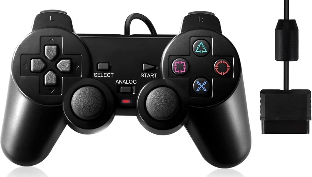 | 1X Controller met kabel, zwart | Compatibel met PS2, PS1, PS One, PSX | Analoge bediening, dubbele vibratie, plug-and-play | Geschikt voor gaming Controller Joystick
