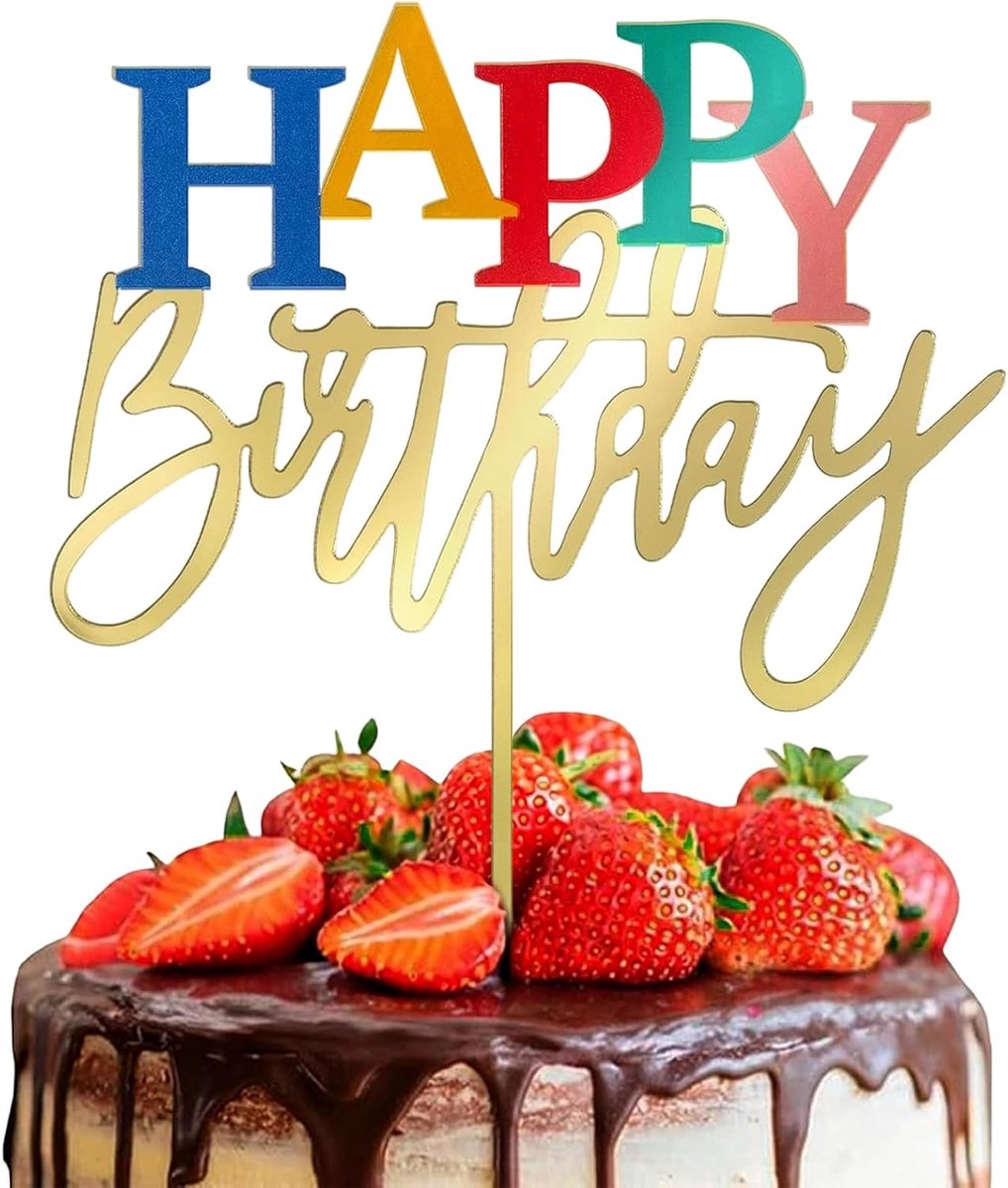 Birthday taarttopper, 12 x 10 cm, Happy Birthday-taartdecoraties van acryl, spiegel, regenboog, taartdecoraties, verjaardag, voor mannen, vrouwen, jongens, meisjes (A)
