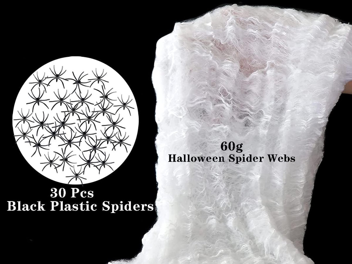 Spider Web met 30 stuks spinnen, Halloween partij decoratie set