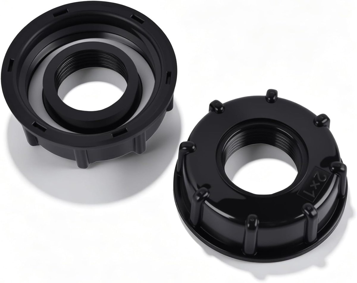 2 stuks IBC-adapters, 1 inch binnendraad-adapter, geschikt voor 1000 l watertank, IBC-kraan voor tankventiel, IBC-container, accessoires, IBC-tankadapter, dop s60 x 6, grove schroefdraad