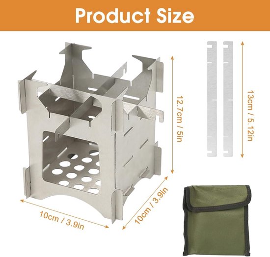 houtkachel, outdoor kooktoestel van roestvrij staal, campingkooktoestel opvouwbaar, insteekbaar, hobo-kooktoestel, mini-houtkachel voor koken, wandelen, picknick, barbecue — afbeelding 5