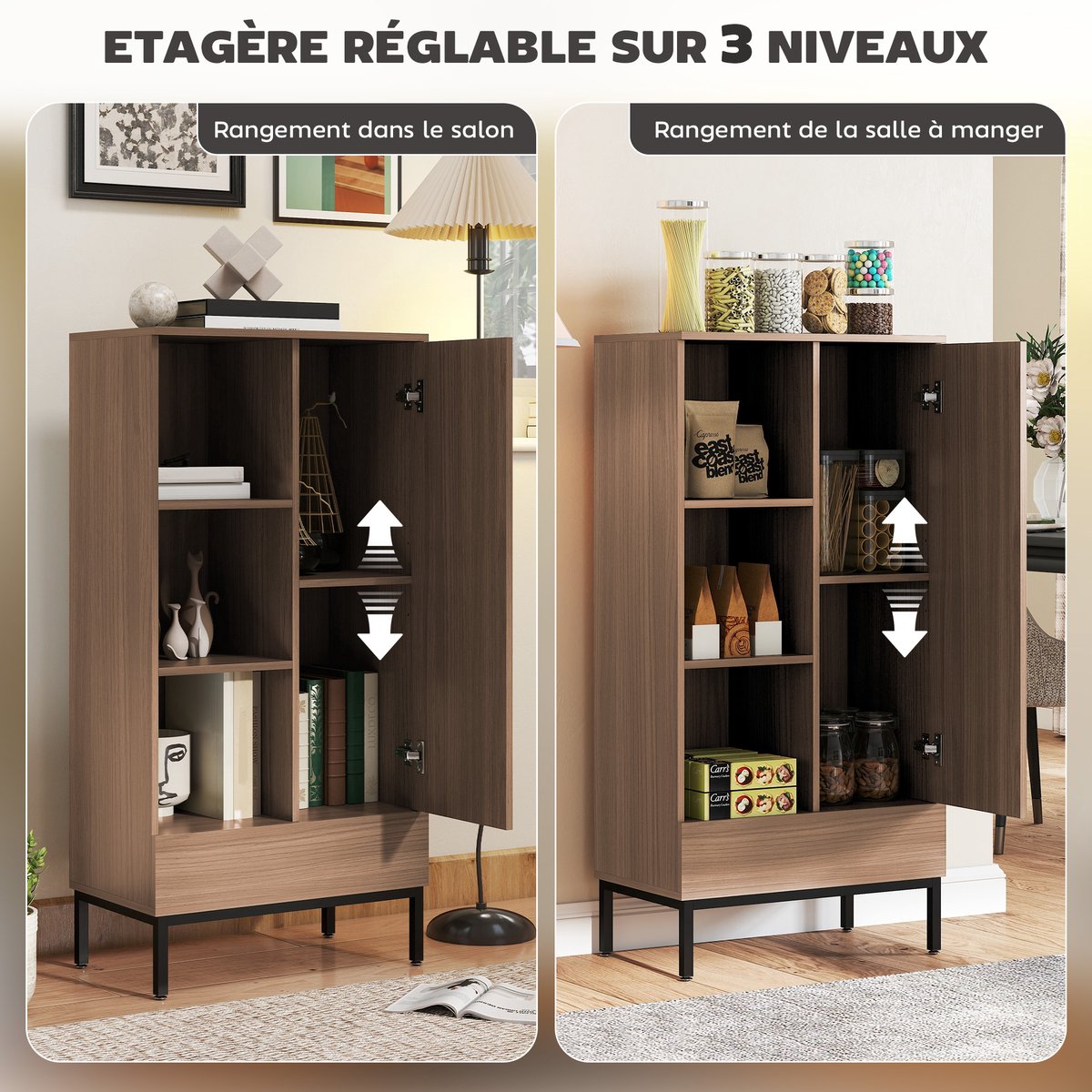 HOMCOM Dressoir - Spaanplaat - 60x34x121cm - Grijs
