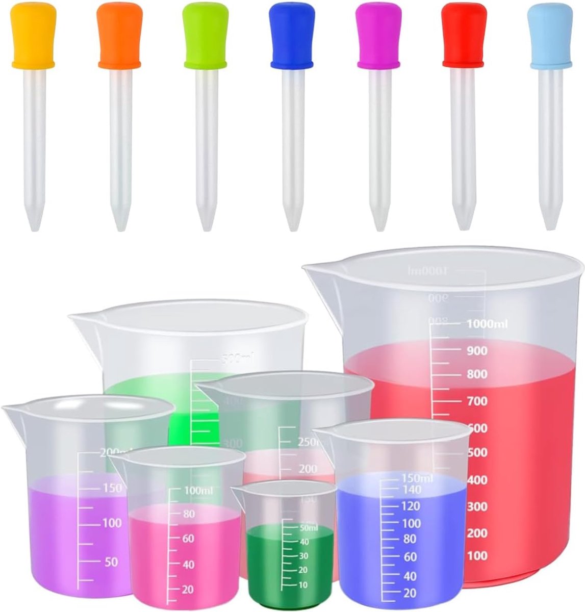 Maatbekers Met Druppelaars, Meten Bekers Hittebestendige Koken Bakken Meten Kannen Plastic Kruik Bekers Labs Gegradeerde Bekers Mengen Meten Cups Vloeibare Bakken Koken Maatregel Tool