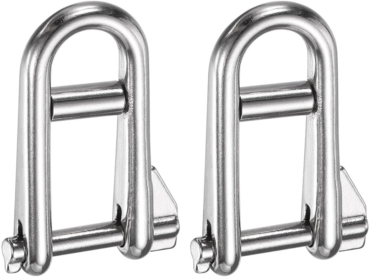 Lange D-schakel 2 stuks 5 mm (3/16") 316 roestvrij staal platte D-bootsluiting marinekwaliteit sleutelpen met stang voor heffen outdoor camping wandelen