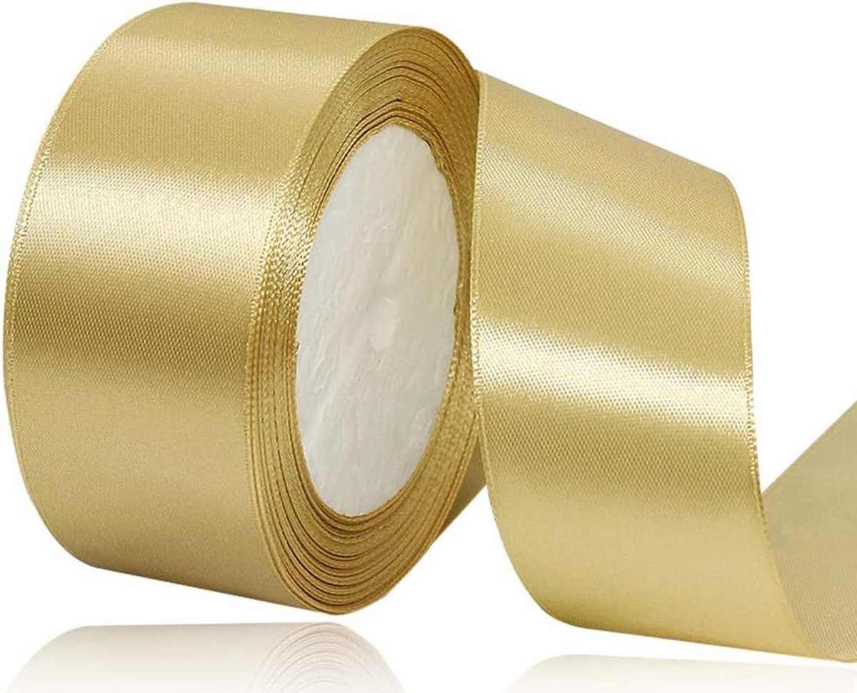 lint 40 mm, 22 meter goud, stoffen linten voor inpakken, knutselen, haarlinten, naaien, kransen, taarten, bruiloftsfeest en kerstdecoratie