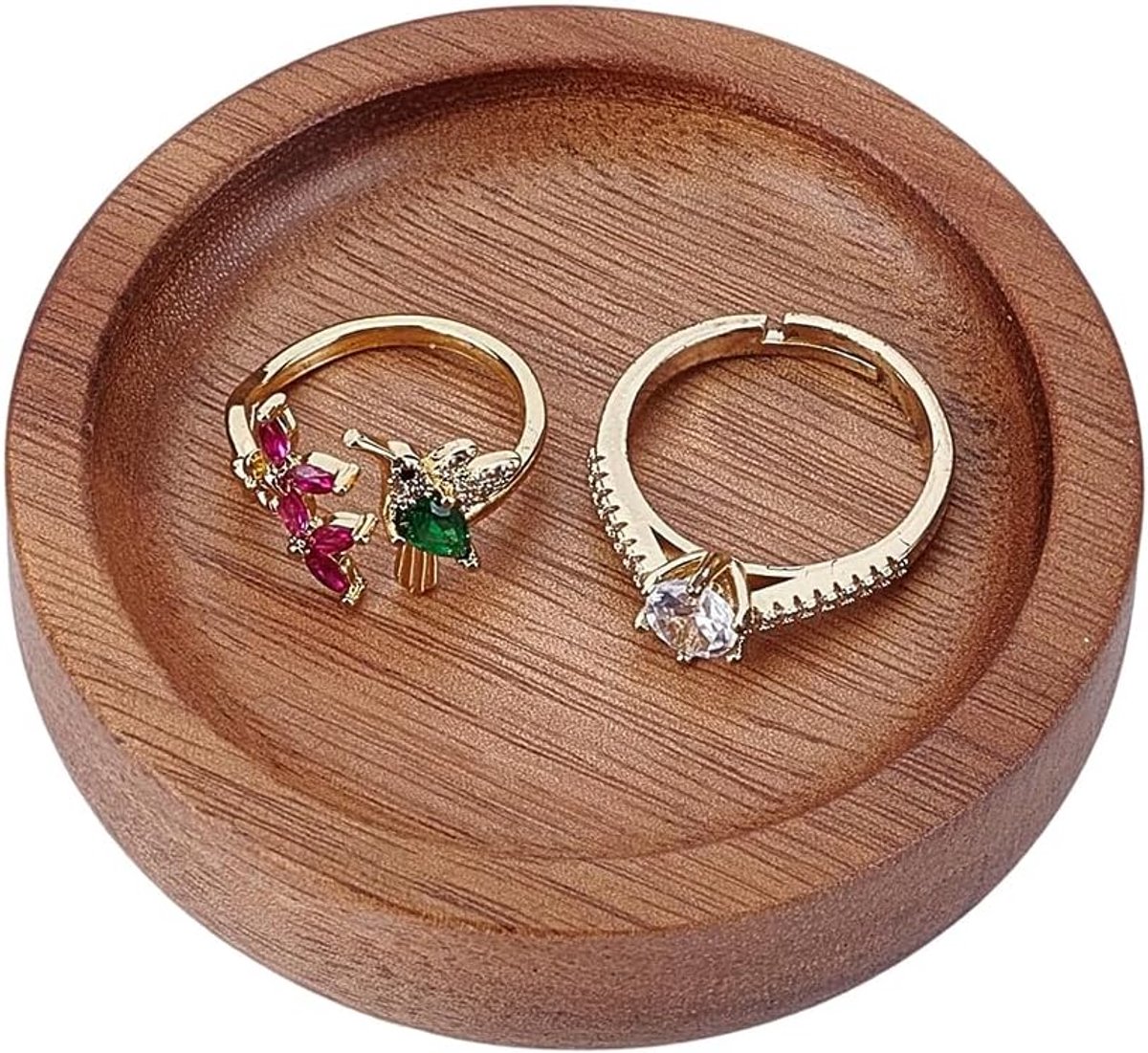 1 klein rond houten dienblad voor bruiloftsringen, kleur beige, sieradenstandaard voor halskettingen en armbanden, cadeau voor verjaardag, bruiloft