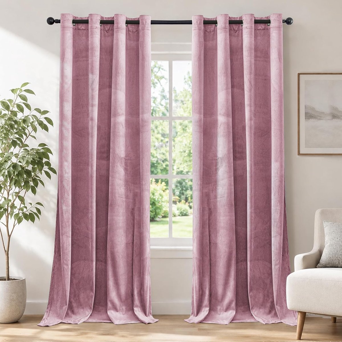 Fluwelen Gordijnen Kant En Klaar Set Van 2, 140x245cm, Gordijnen Verduisterend Met Ringen, Thermische Gordijn, Verduisteringsgordijn, Thermogordijnen Voor Slaapkamer Woonkamer, Roze