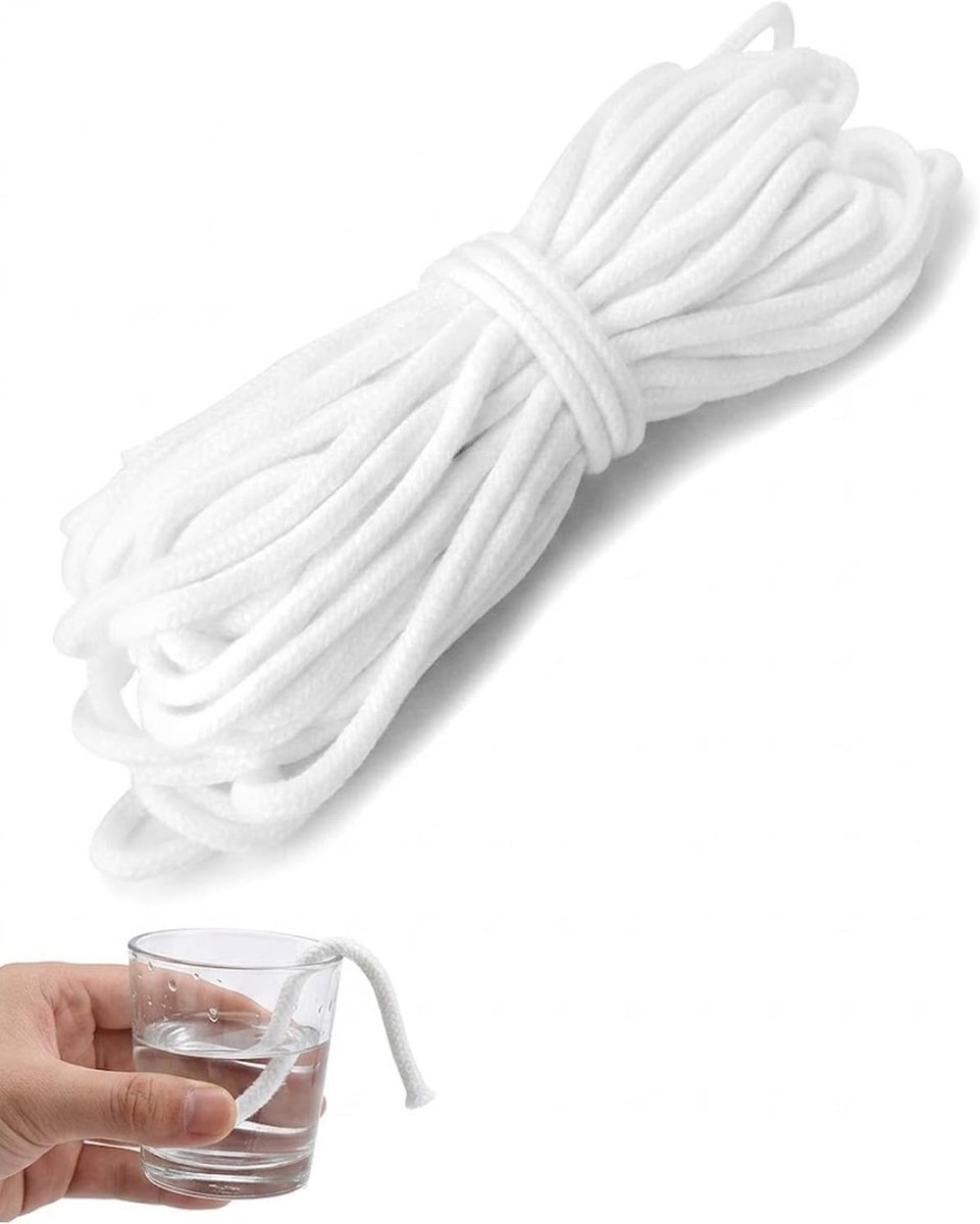 lont & absorberend touw 9 m (4 mm) wit – 1 stuk voor automatische irrigatie van kamerplanten en tuin, beschermt op vakantie tegen uitdrogen.
