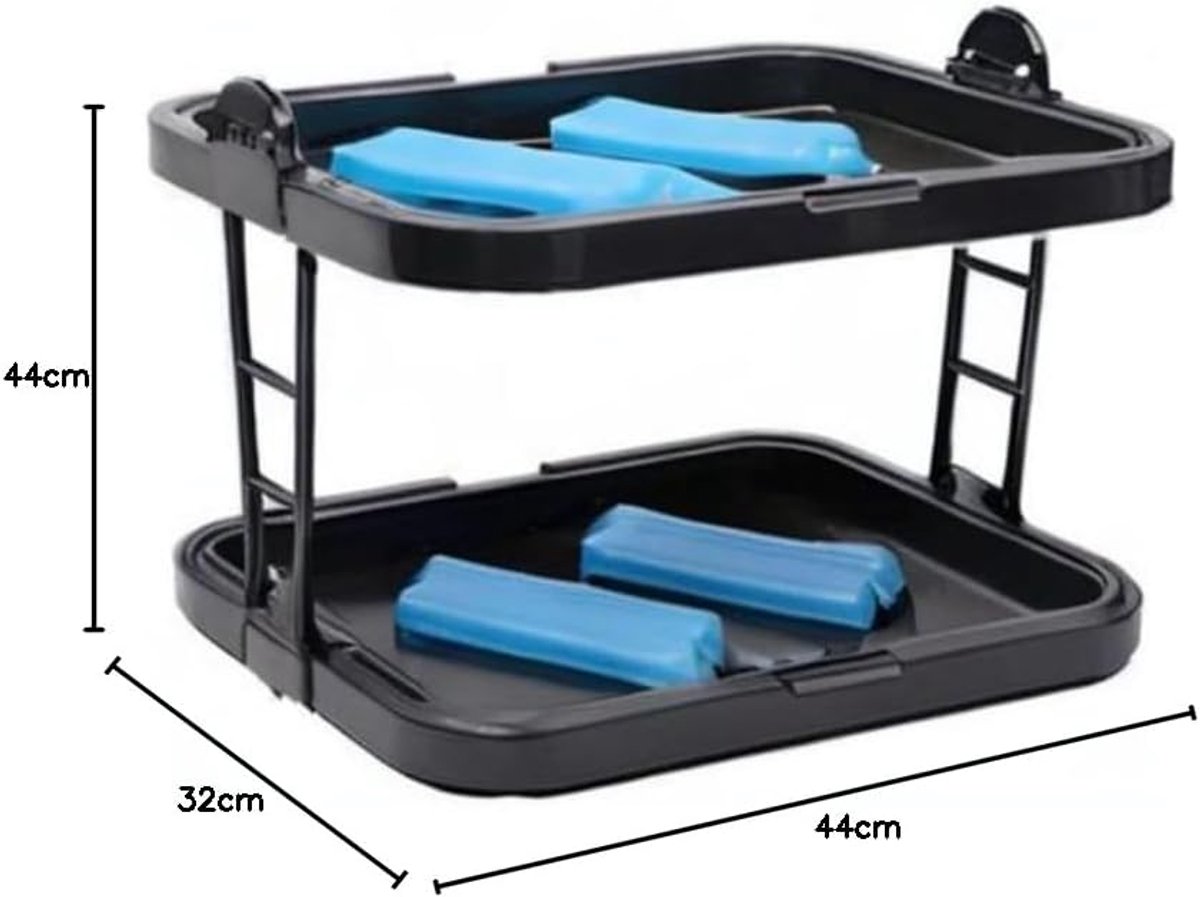 9204 Doppeldecker Buffet Display Case, 2 transparante Roll-Top Bonnets, 2 RVS Tray, 4 Koelaccumulatoren, Ruimtebesparende Opslag