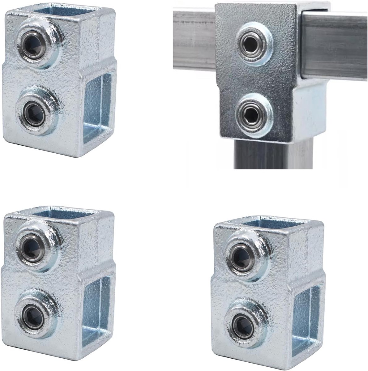 Set van 4 gietijzeren T-verbindingen voor vierkante buis, 25 mm, zware buisverbindingen voor leuningen, planken, hekken, structurele stabilisatie (type T)