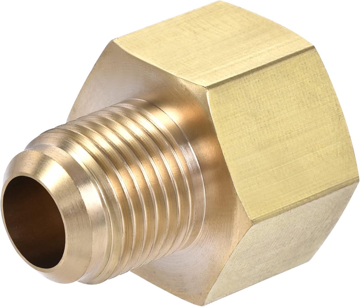 sourcing map Messing buisfitting, SAE 45 graden 3/8 inch flare buitendraad 1/2 inch binnendraad, buisadapteraansluiting, voor airconditioning koeling