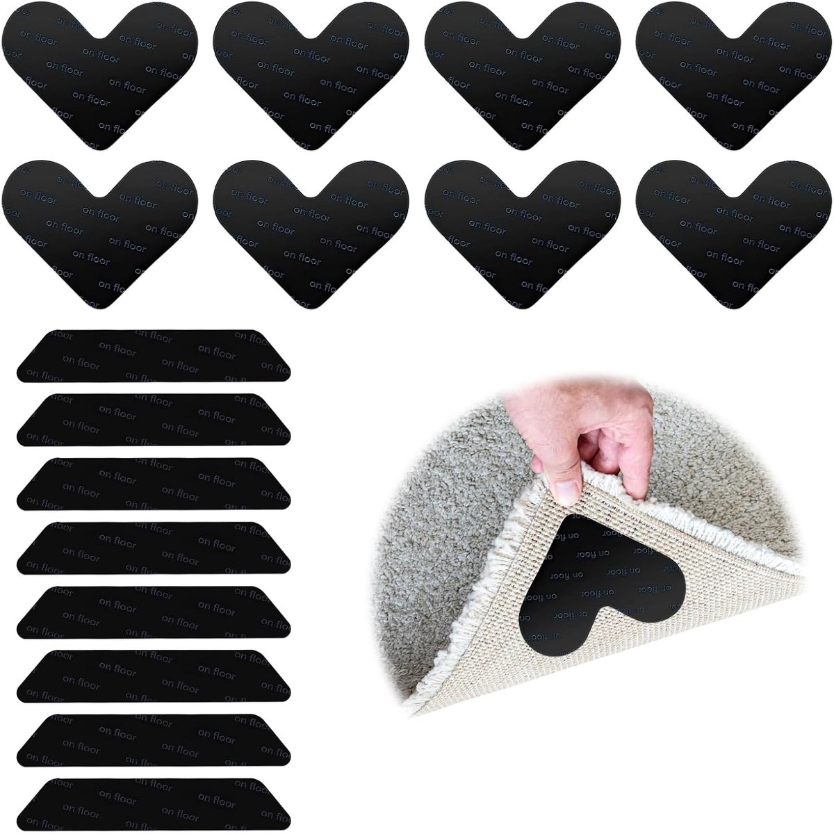 Set van 16 antislip tapijtklemmen, herbruikbaar en wasbaar, antislip onderlegger voor keuken, badkamer, woonkamer, slaapkamer en kantoor, zwart