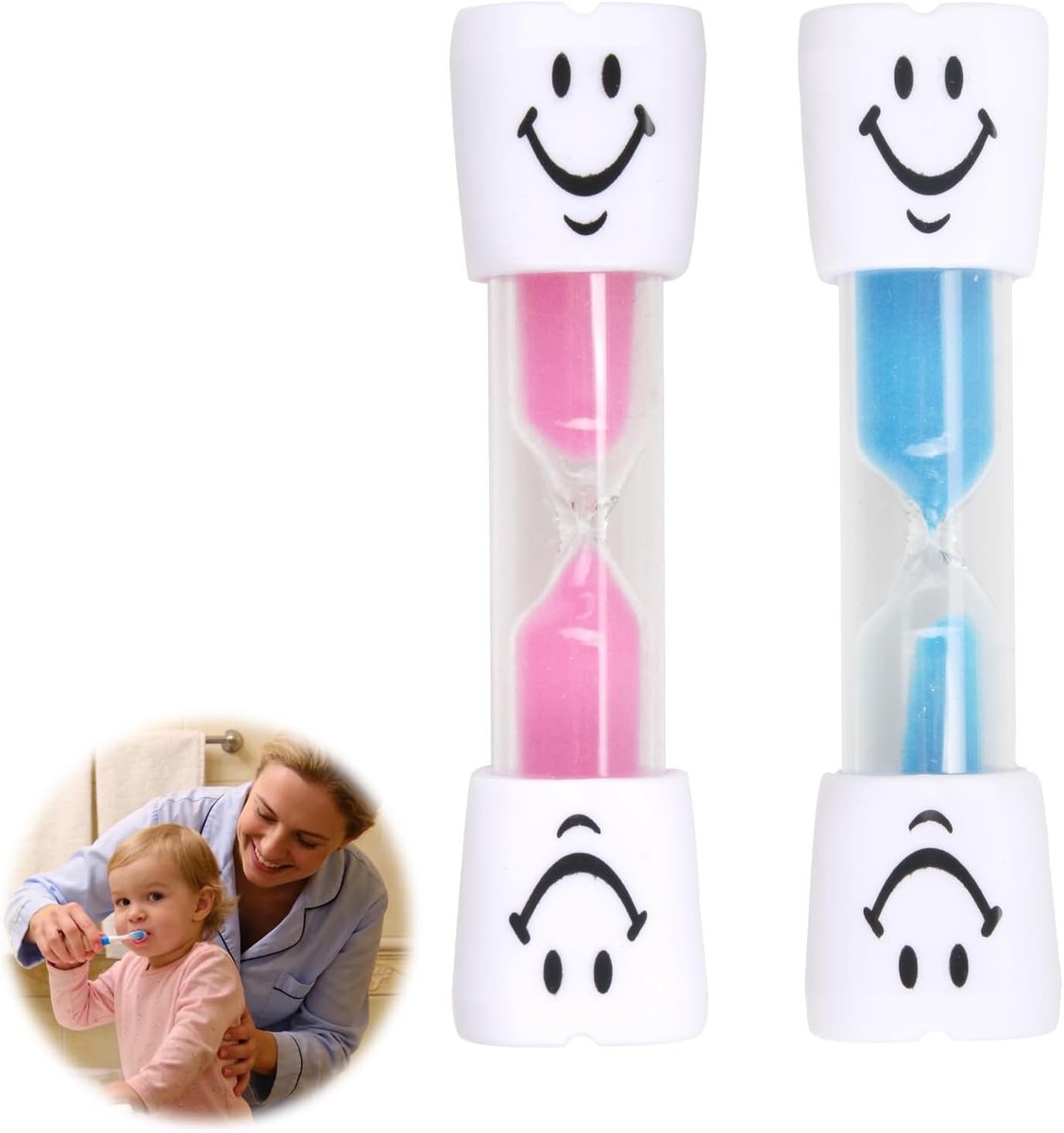 2 stuks kleurrijke zandloper van 3 minuten met glimlachend gezicht, multifunctionele timer voor thuis, kantoor, keuken en spelletjes, tijdleren en speelse activiteiten (2 stuks)