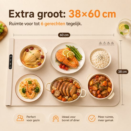 Bobypet - Warmhoudmat - Elektrische warmhoudplaat - Siliconen warmhoudmat - Instelbare temperatuur - Snel verwarmend - Opvouwbaar - Voor buffet, alledaags,feestjes en Vakantie - 60*38cm - Kaki — afbeelding 2