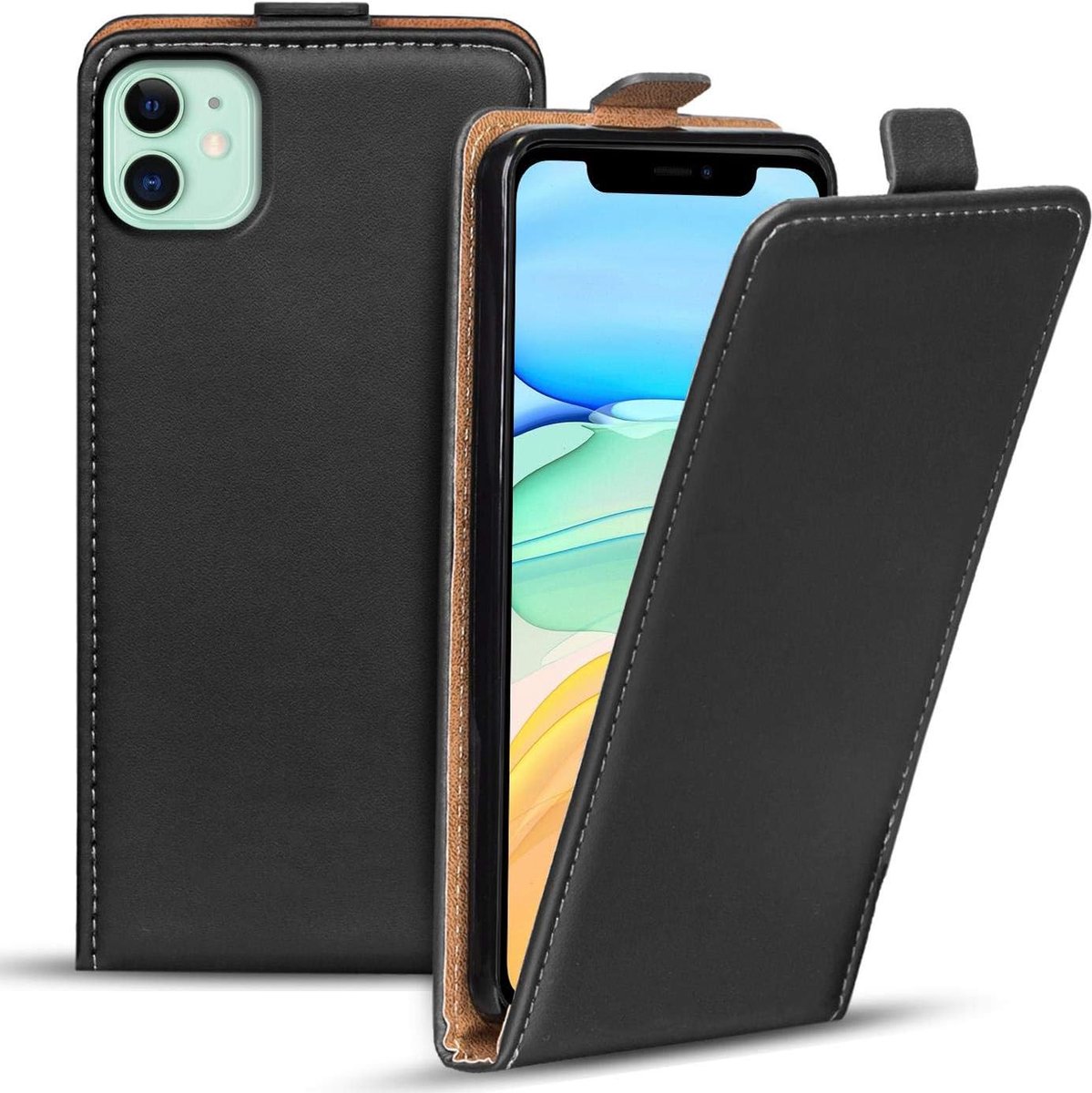 Hoesje voor iPhone 11 6.1 inch, verticaal Flipcase Premium Flip Cover voor Apple iPhone 11 Case, Zwart