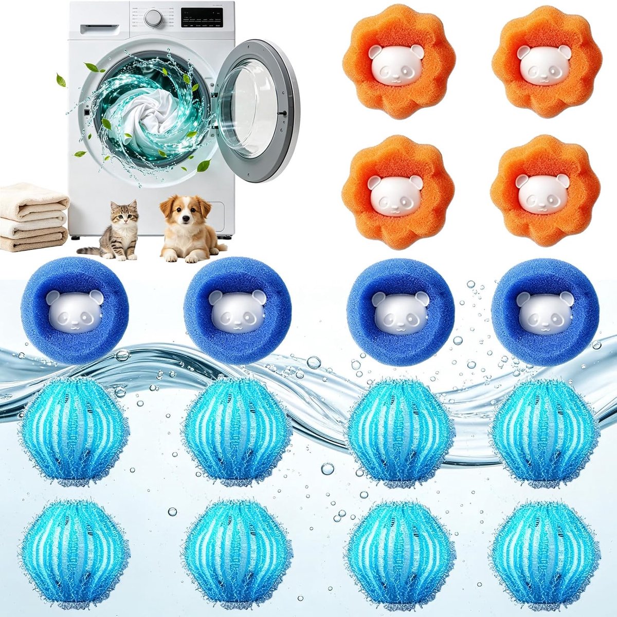16 stuks dierenhaarverwijderaar wasmachine, wasballen, haarvanger, wasmachine-pluisverwijderaar, kattenhaarverwijderaar, wasmachine, herbruikbare dierenharen, wasmachine, voor wasmachine