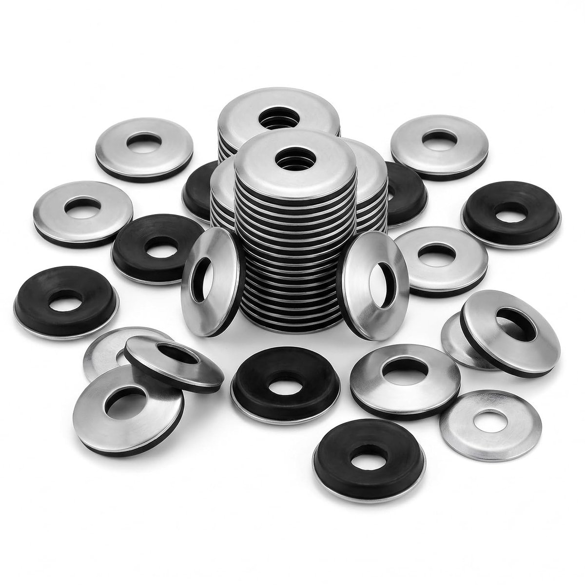 afdichtringen M8 x 19 mm, sluitringen met afdichting voor boorschroeven, 50 stuks, zwart en zilver