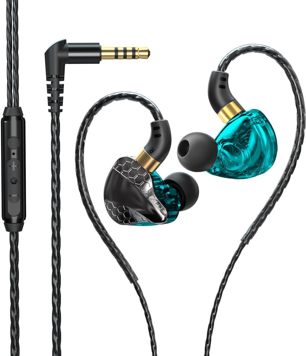 HiFi bedrade in-ear hoofdtelefoon, IEM met vaste kabel en microfoon, gaming oordopjes | 3,5 mm jack; met grafeenmembraan; rijke bas, warme middentonen, heldere hoge tonen; voor muzikanten, zangers en gamers-blauw