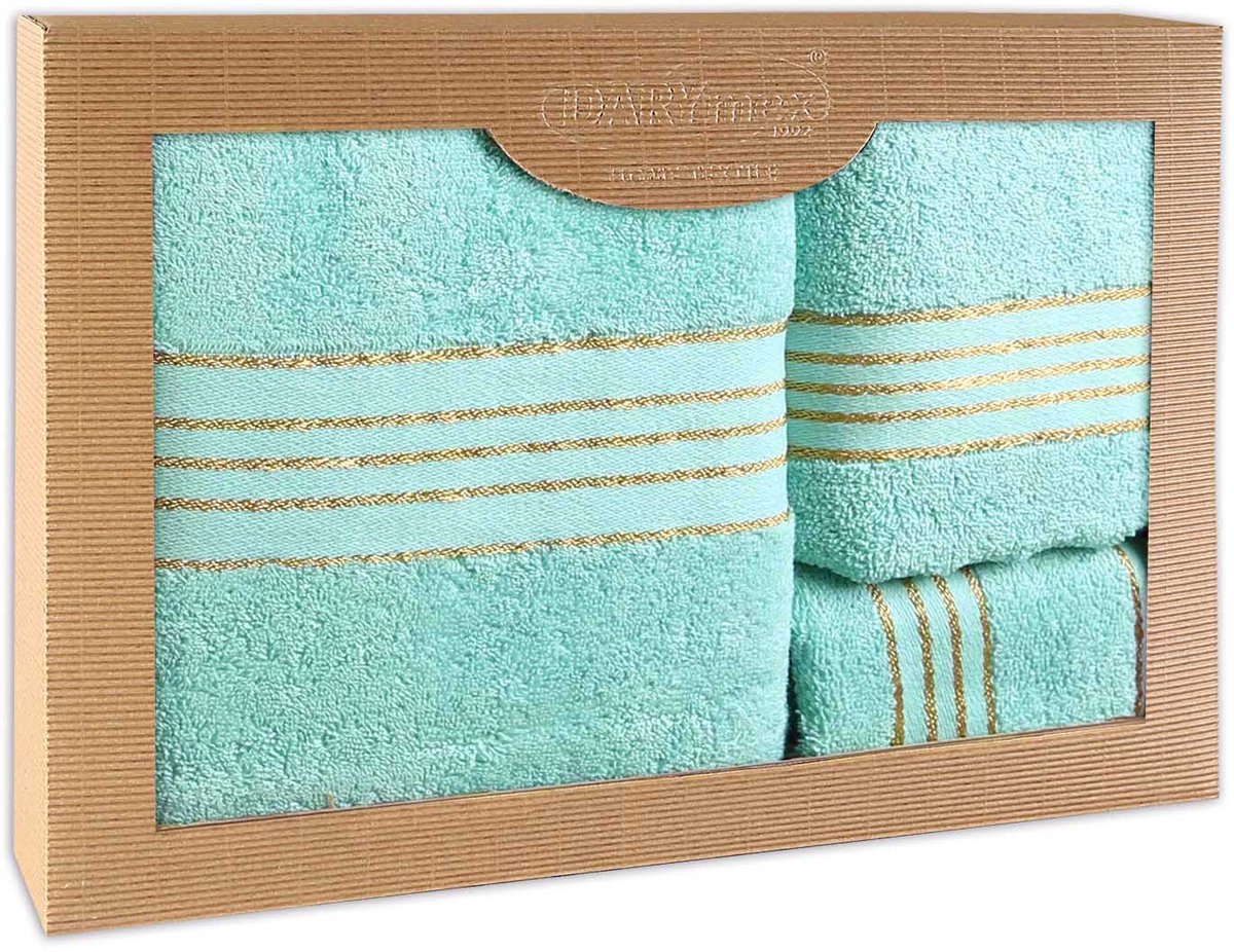 Darymex Premium - Handdoekenset - 3-delig (30x50, 50x90 & 70x140) - 100% Katoen - Kleur Turkoois in Luxe Cadeaudoos