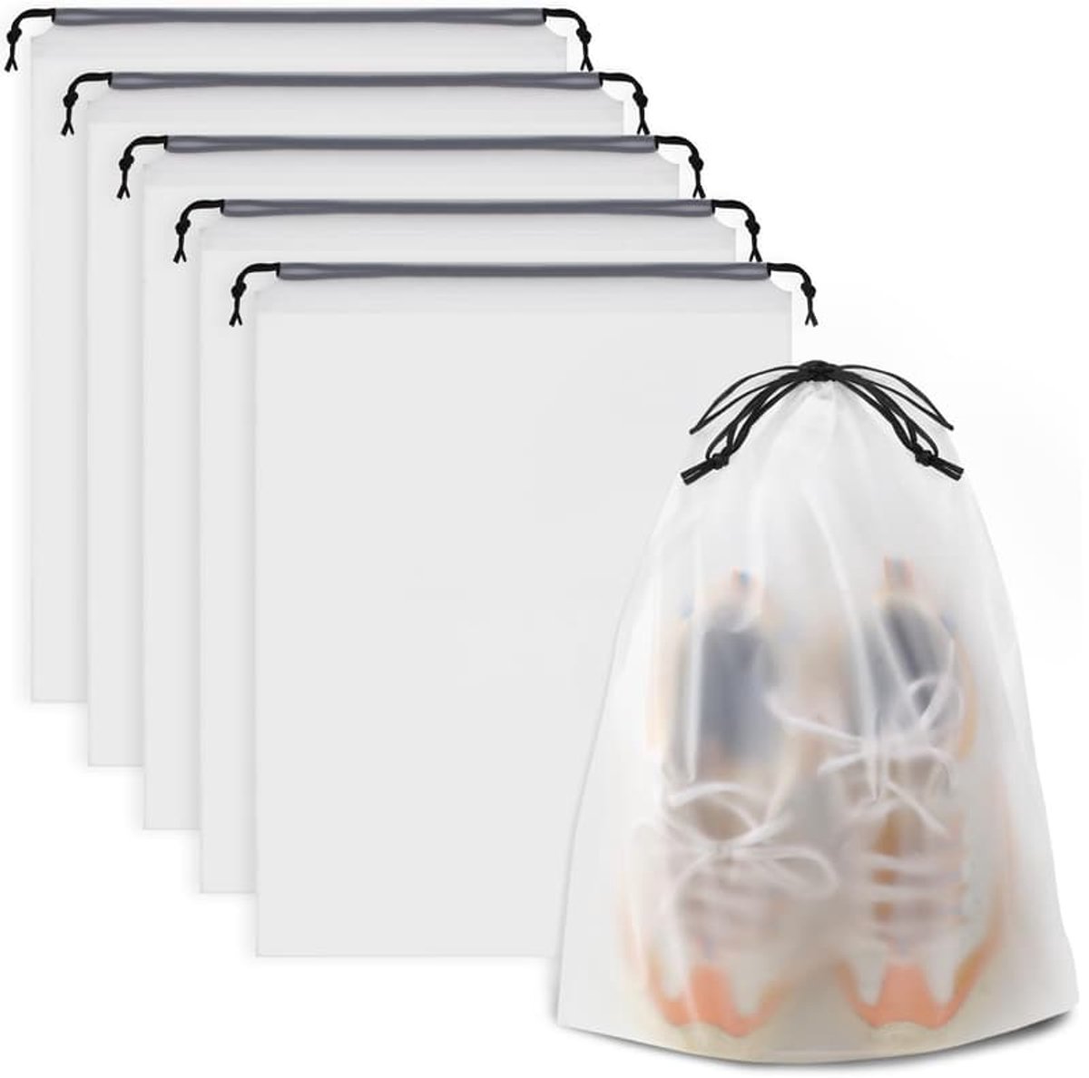 Transparante schoentassen, 5 stuks, 40 x 30 cm, waterdichte schoentassen met trekkoord, unisex reisaccessoire.