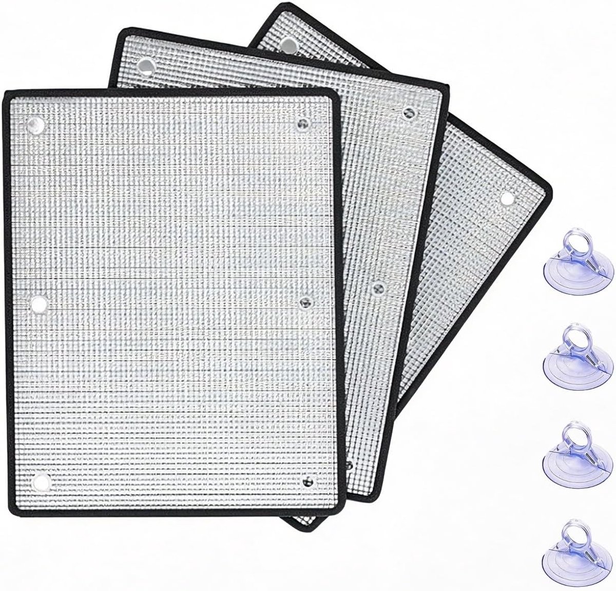 Dubbelzijdige warmte-isolerende en verkoelende raamfolie van aluminiumfolie — Reflecterende, hittebestendige raamsticker / Verduisterende zonwerende folie (zelfklevend zonder lijm, 60 x 100 cm) — Inclusief zuignappen
