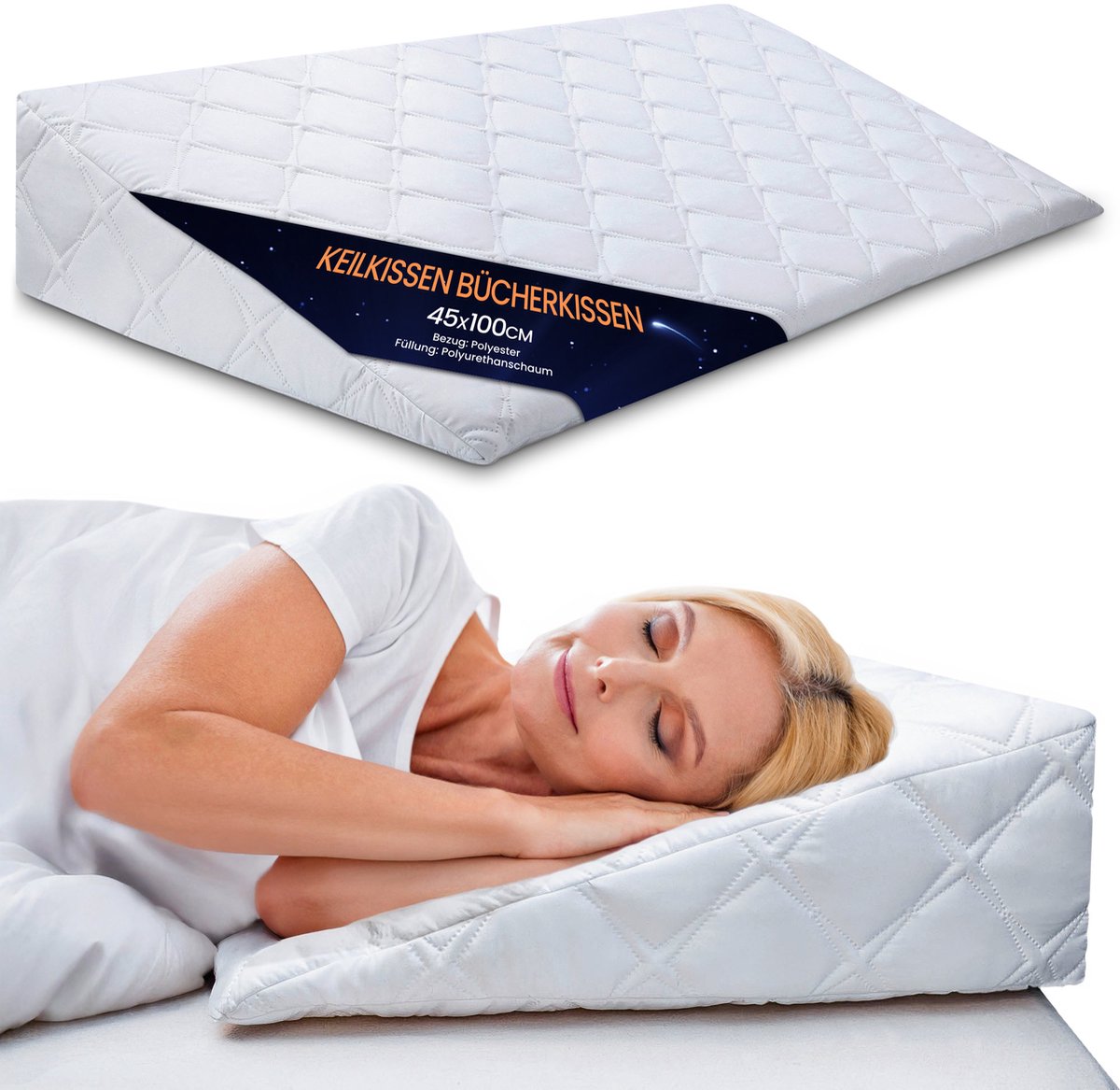 Wigkussen voor Bed en Bank 45x100 cm - Reflux Kussen & Matraswig voor Volwassenen – Bedwig Leeskussen Rugkussen Hoofdeinde Beenkussen – Matrasverhoger Hoes Wasbaar Oeko-Tex