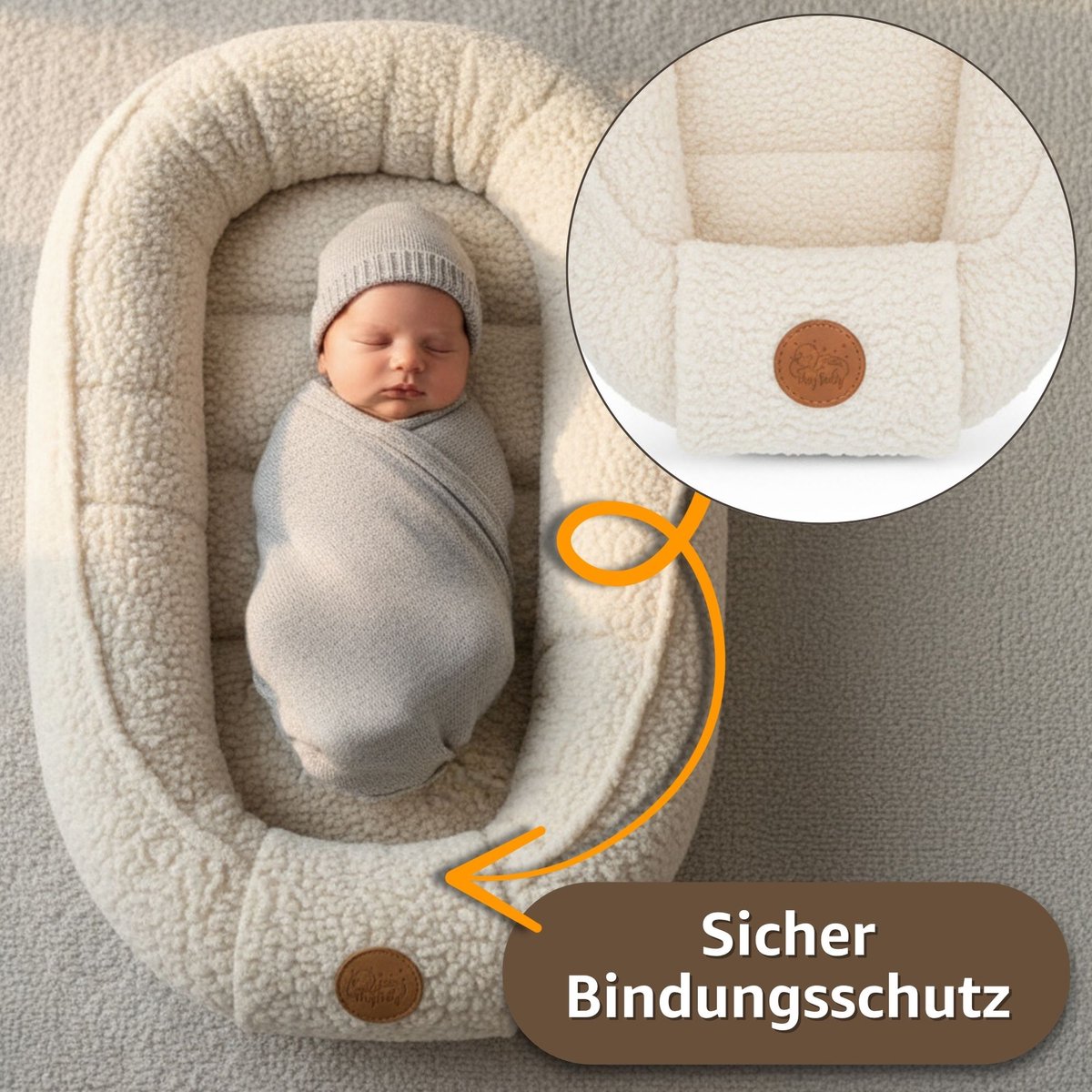 Knus Baby Nestje Pasgeborene – zacht draagbaar en comfortabel Nest voor Ledikant Kinderbed Wieg Babykamer en Onderweg – behaaglijk voor Jongen & Meisje 90x50 cm Crèmekleurig – foto 5
