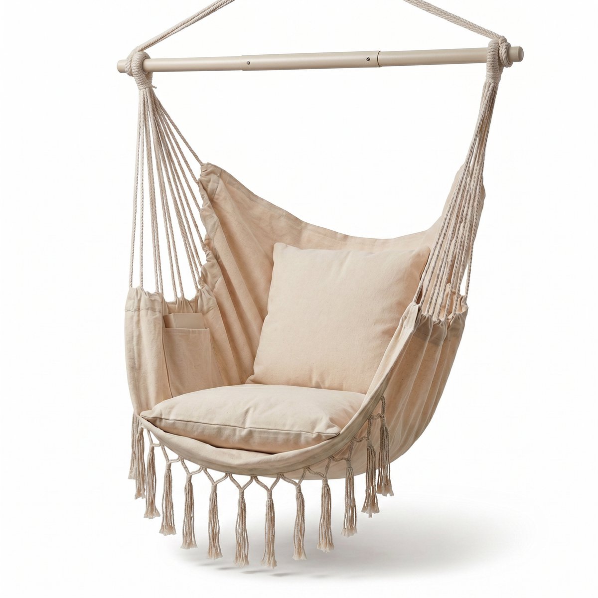 JAXY Hangstoel voor Binnen en Buiten - Hangschommel Kussen - Hangzetel - Hangstoelen Tuin - Fauteuil Suspendu - Zonder Standaard/Frame - Beige
