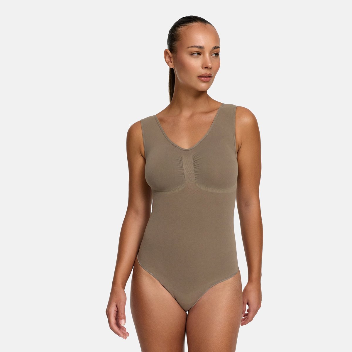 cfab Tanktop bodysuit met corrigerende werking en onderrok - Taupe - M - Corrigerende Body - Naadlos - corrigerend ondergoed dames