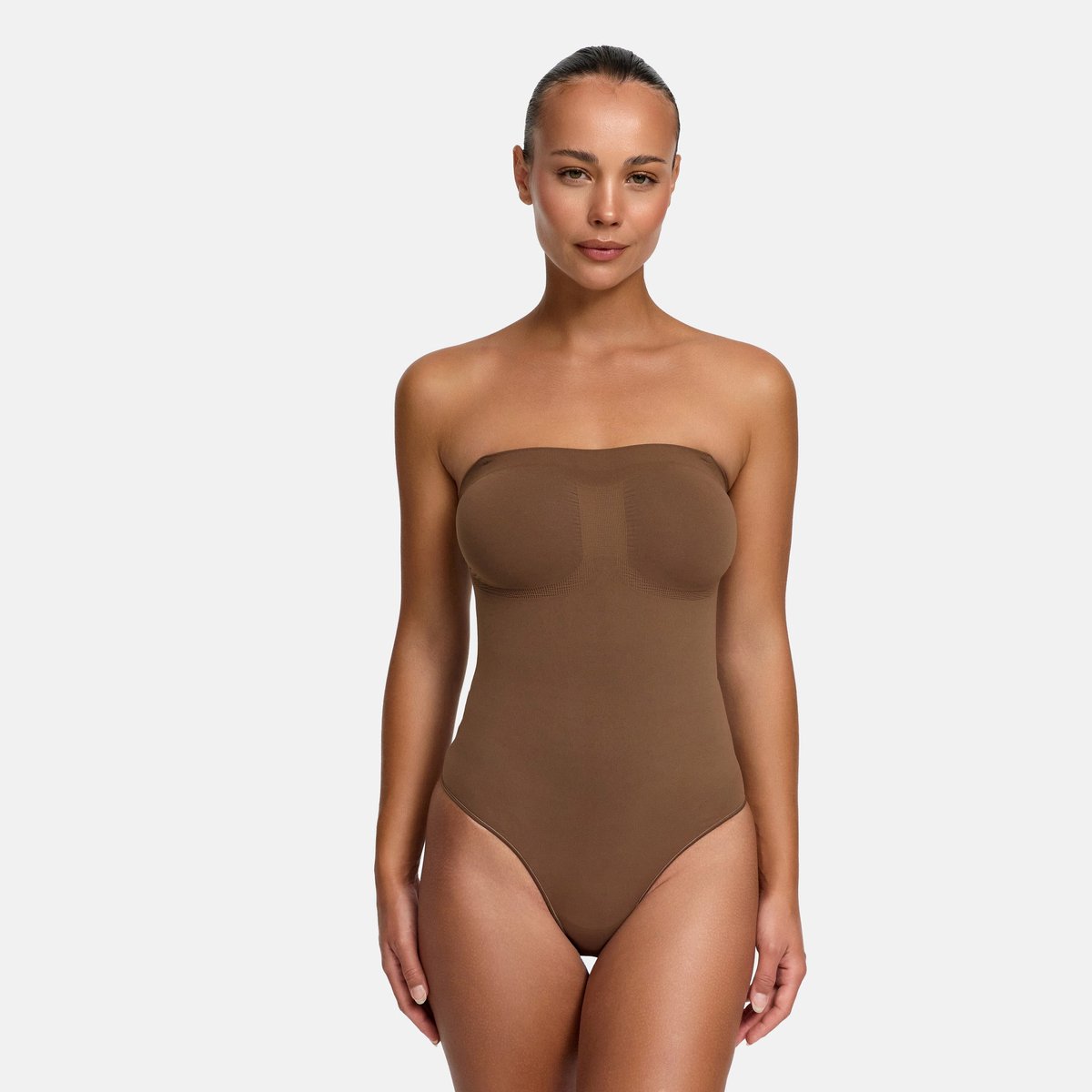 cfab Strapless corrigerende bodysuit met strikjes - Caramel S - Corrigerende Body - Naadlos - corrigerend ondergoed dames