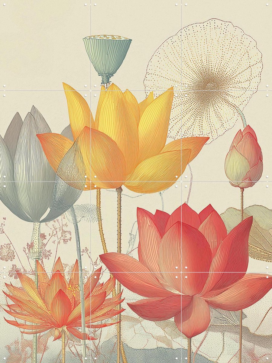 IXXI Pastel Lilies, Artclaud - 60 x 80 cm - Gratis ophangtool - Grote wanddecoratie en posters - Kleurrijk, Modern, Illustraties, Trap, Woonkamer