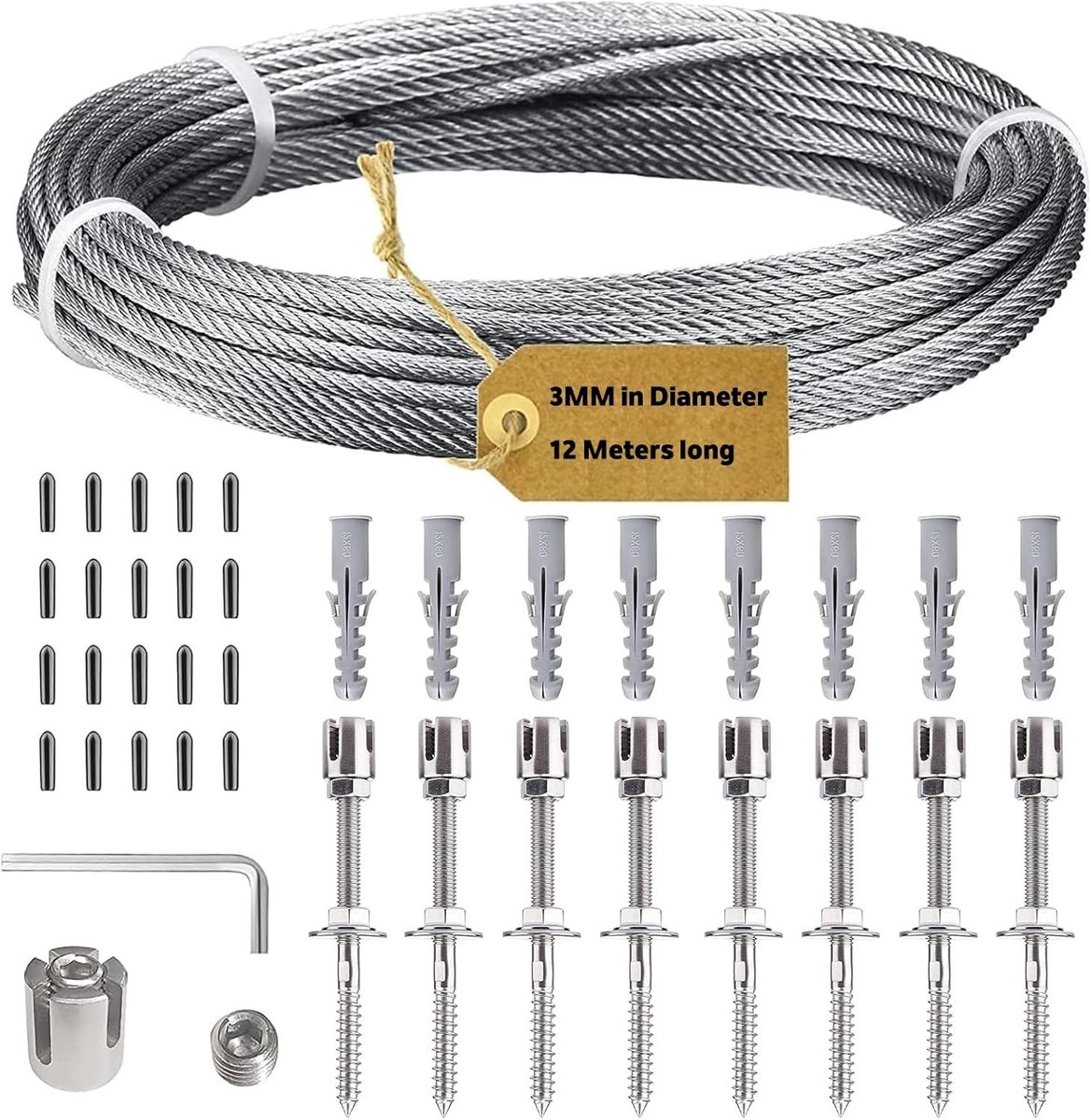 Klimhulp voor Klimplanten - Roestvrij Staal - 12 m Kabel - Voor Wandbevestiging - Voor Tuin en Balkon