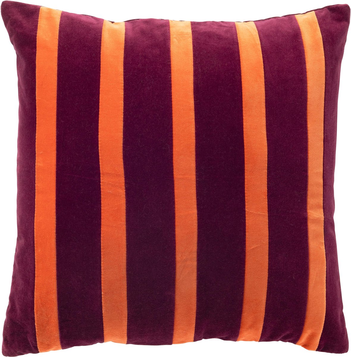 Dutch Decor VASCO - sierkussen 45x45 cm - fluweel - gestreept - Purple Potion - paars, oranje - Inclusief binnenkussen - Luxe kussens voor woonkamer & bank