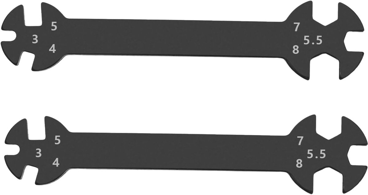 2 stks Moersleutel van 6 in 1 RC moersleutel Multifunctionele Kleine Maat Draagbare Goede Afwerking Hoge Hardheid Geschikt voor M3 M4 M5 M5.5 M7 M8 Moeren