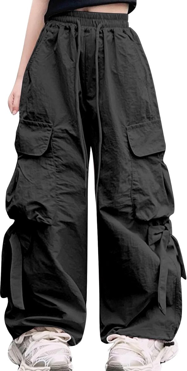 Cargobroek voor meisjes, vrijetijdsbroek, baggy, hiphop-broek met elastische tailleband, licht, dun, zomerbroek, 4 zakken, vrije tijd, streetwear, voor kinderen van 5-14 jaar