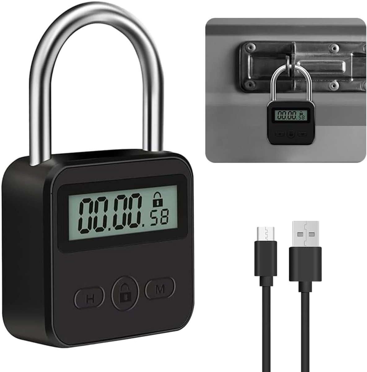 Tijdslot, Intelligent Tijdslot Met Lcd-Display, Metaal Digitaal Slot Tijdslot Hangslot Usb-Veiligheidsslot Om Slechte Gewoonten Te Voorkomen
