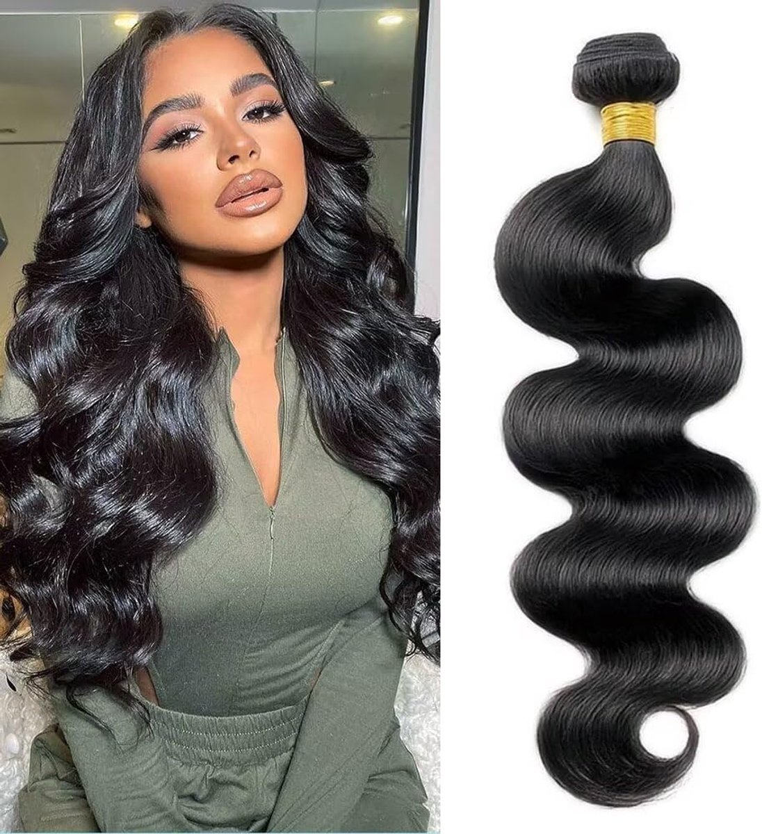 Brazilian Hair Bundle Body Wave Human Hair 1 Bundles 16 Inch Wave Hair Weave 100% Unprocessed Virgin Human Hair Extensions Body Wave Hair Weave Natural Black Color