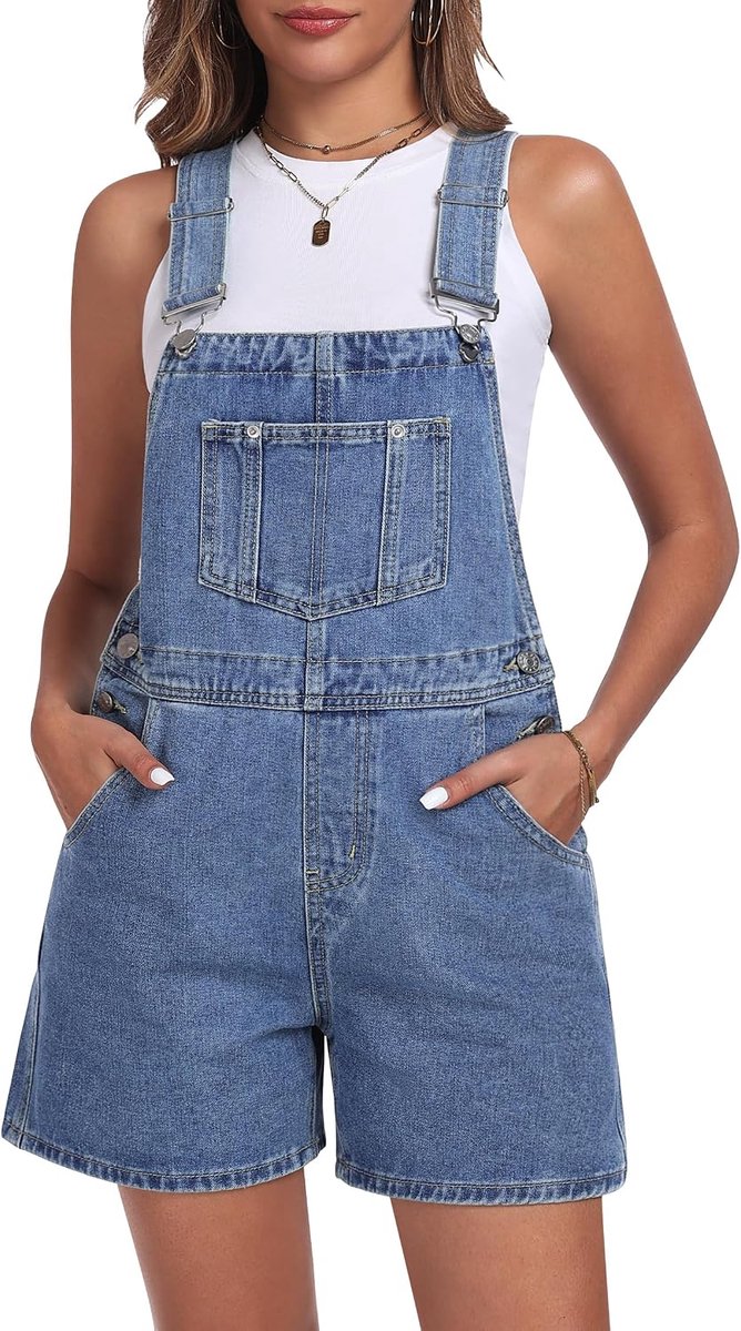 Tuinbroek dames korte jeans overall casual zomer baggy bib denim shorts jumpsuits met verstelbare bandjes mode — afbeelding 5