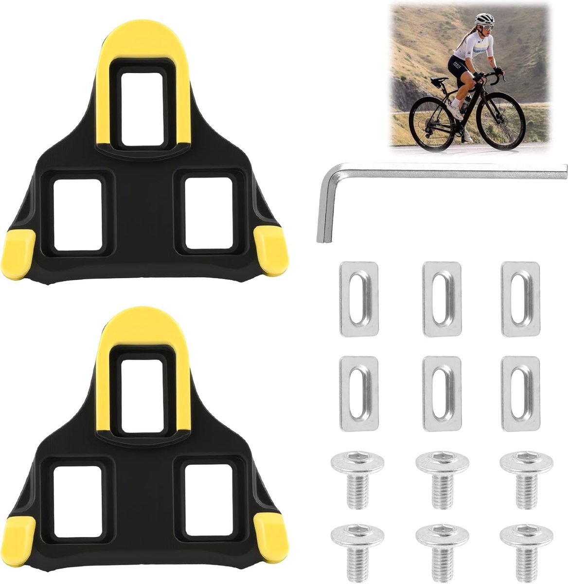 compatibel met Shimano SPD-SL SM-SH10/SH11/SH12, racefietsschoenplaten voor 3-gaats fietsschoenen, vervangende pedaalplaten voor indoor fietsen, spin bike, racefiets klikpedalen en