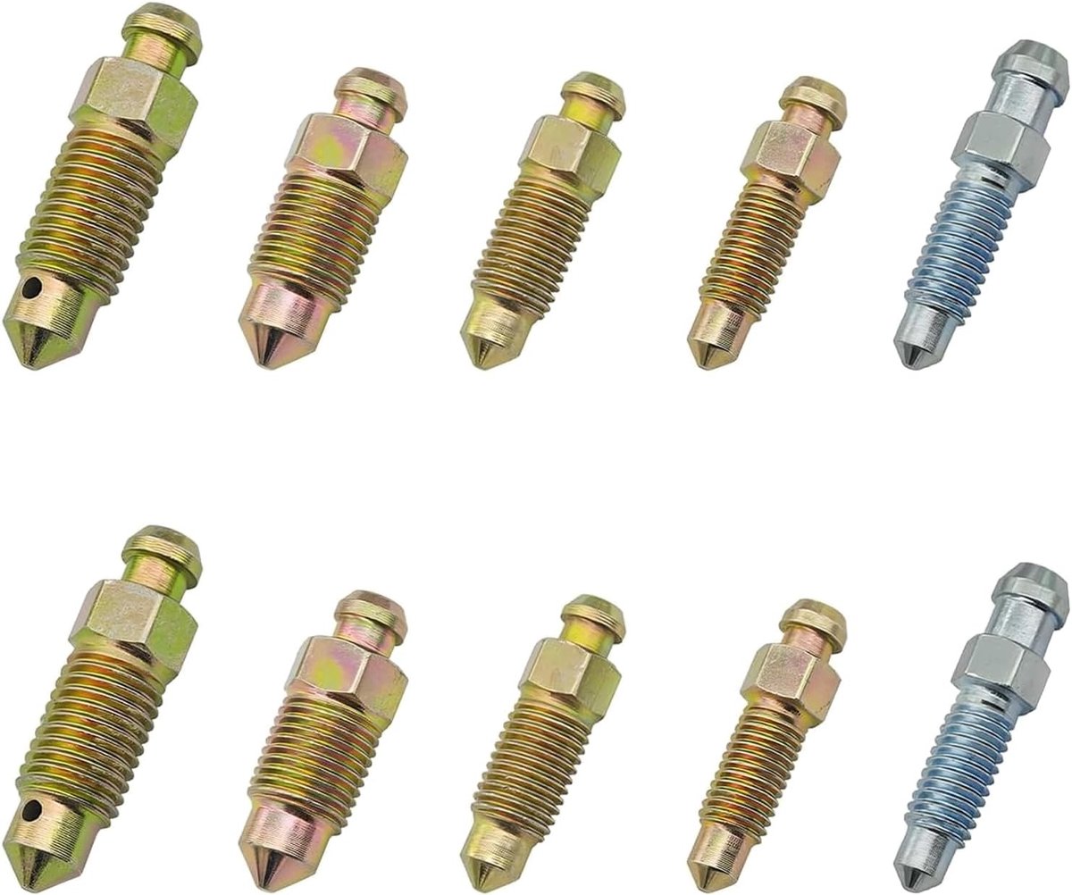 set van 10 stuks ontluchtingsschroeven voor remklauw, ontluchtingsschroeven voor hoofdremcilinder en schijfremklauw, robuuste stalen constructie voor auto, motorfiets, fiets onderhoud