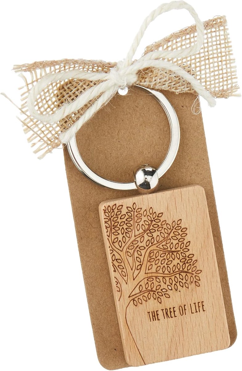 MWA10 sleutelhanger van hout, versierd met de levensboom, 9 x 4,5 cm, meerkleurig