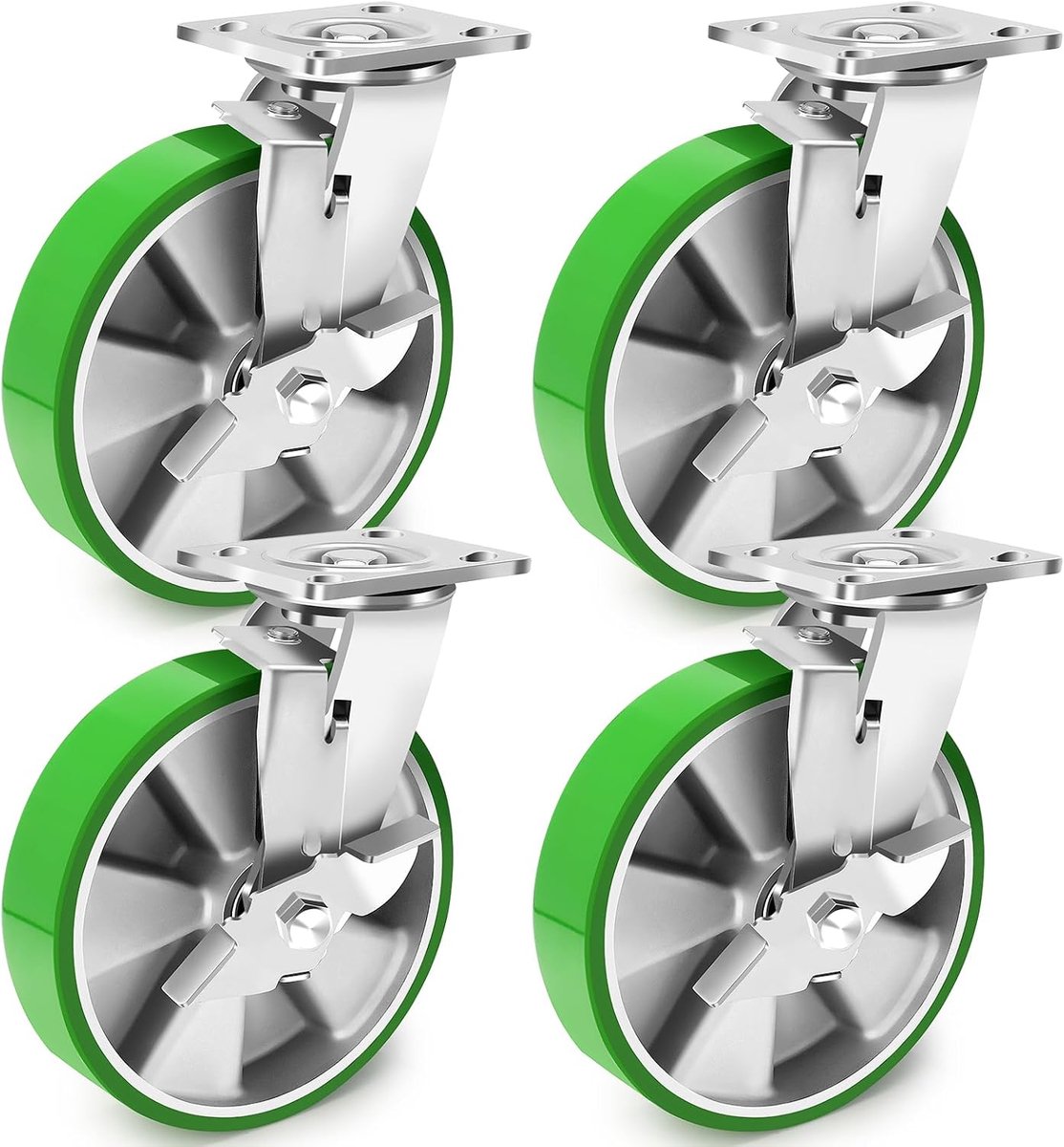 zwenkwielen, zware belasting met rem, 200 mm aluminium kern, PU zware wielen, draagkracht 2700 kg, hoge hardheid wielen, stil en corrosiebestendig, wielen voor meubels en
