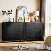 Triumpunpre - Commode moderne 14 tiroirs en tissu – Meuble TV adapté aux téléviseurs jusqu'à 75 pouces – Cadre en acier – Avec prises et ports USB – Noir