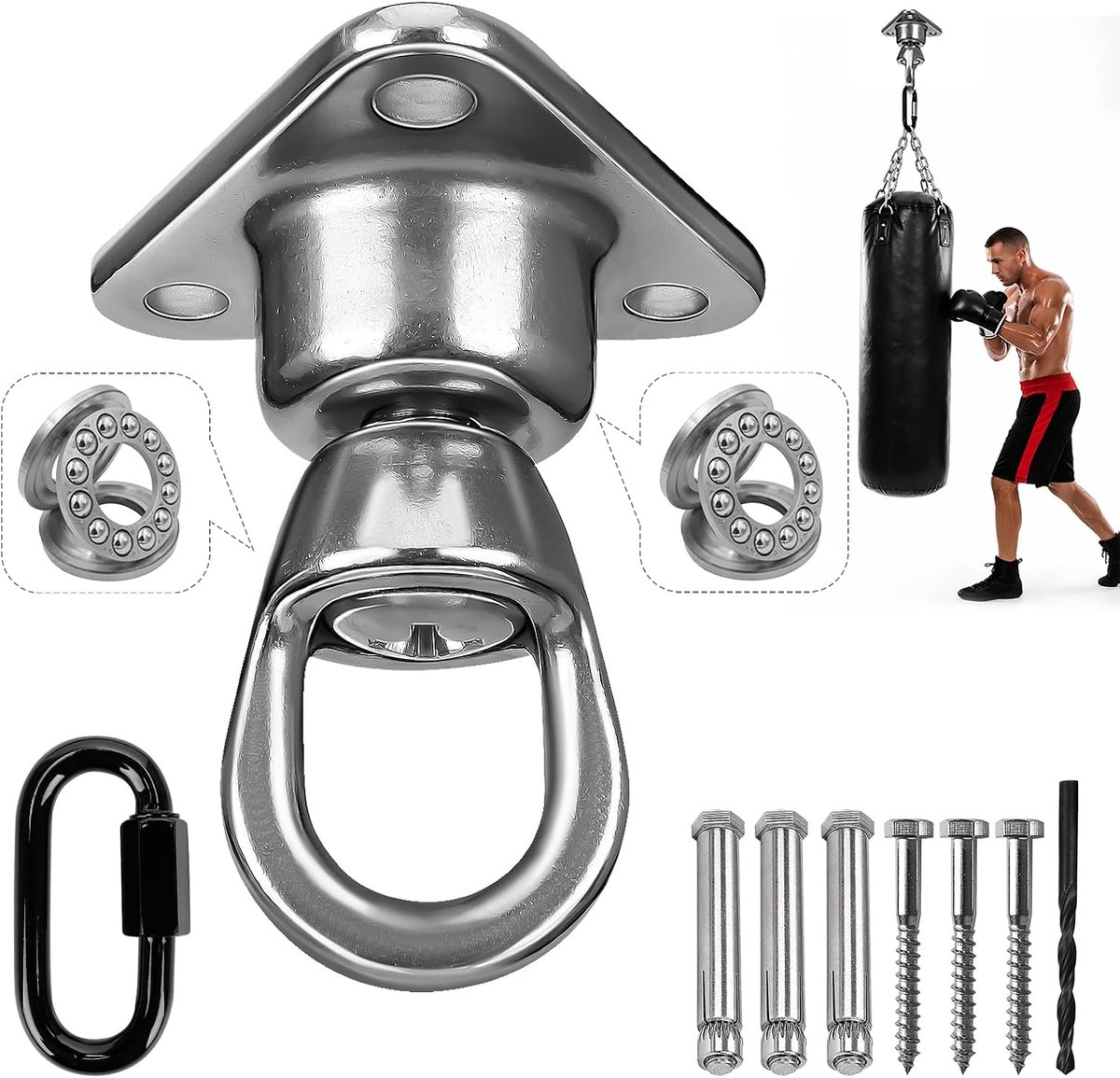 tas hanger, roestvrij muur plafond mount haak 180 °/360 ° rotatie houten balk houder lichaamsgewicht kracht training systemen, antenne yoga schommel & hangmat