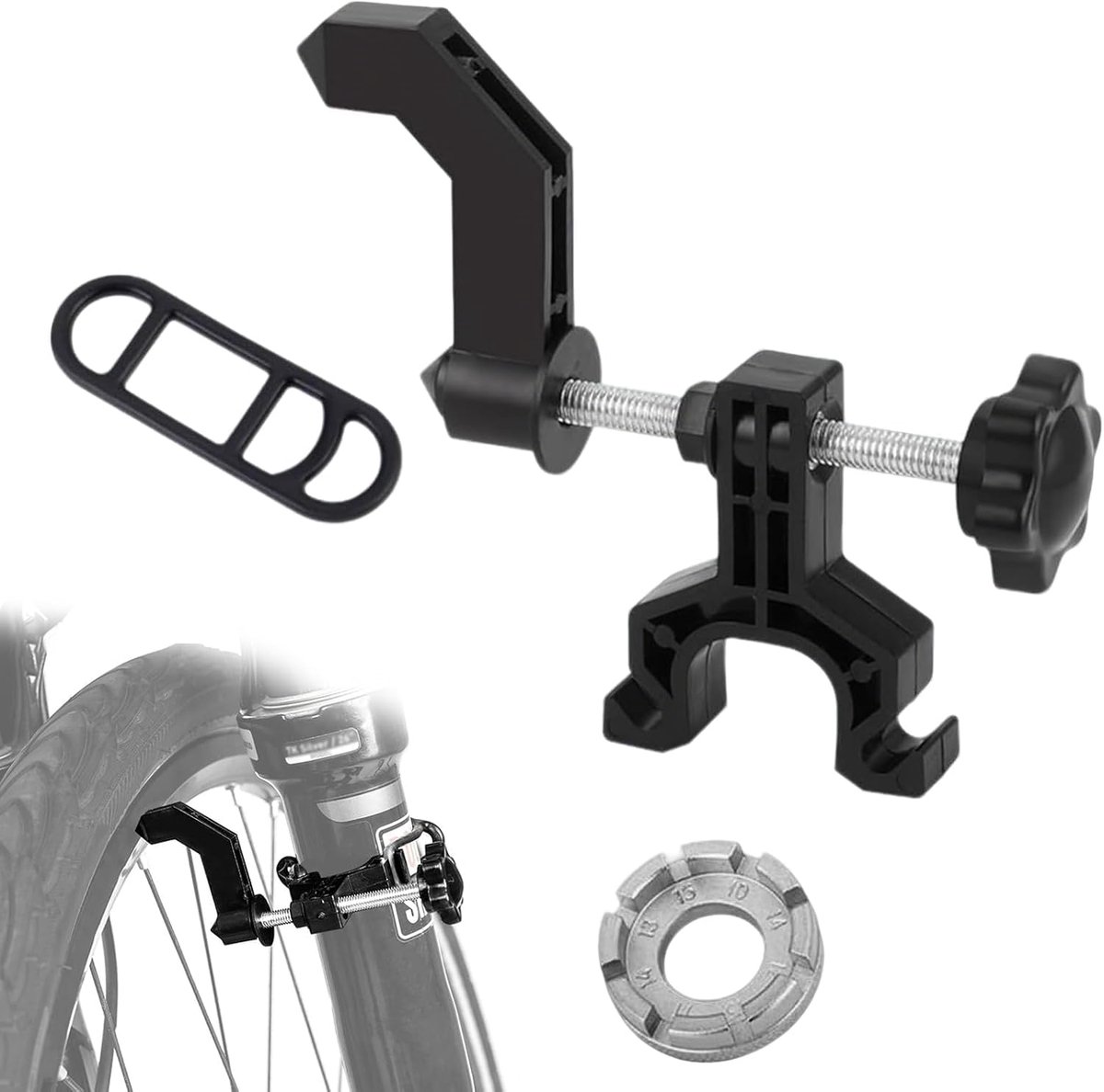 fietsvelgeninstelling, multitool, compact en draagbaar, zwart, inclusief sleutel voor fietsspaken voor mountainbike, straat, inklapbaar en stad, stabiel, antislip