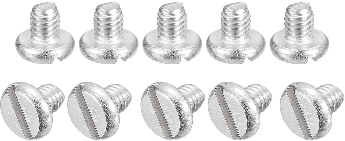 100 stuks wandplaatschroeven, 304 roestvrij staal, machineschroeven, M4 x 5 mm, sleufaandrijving, pankopschroeven, bouten, sleufronde schroeven, lichtschakelplaatschroeven